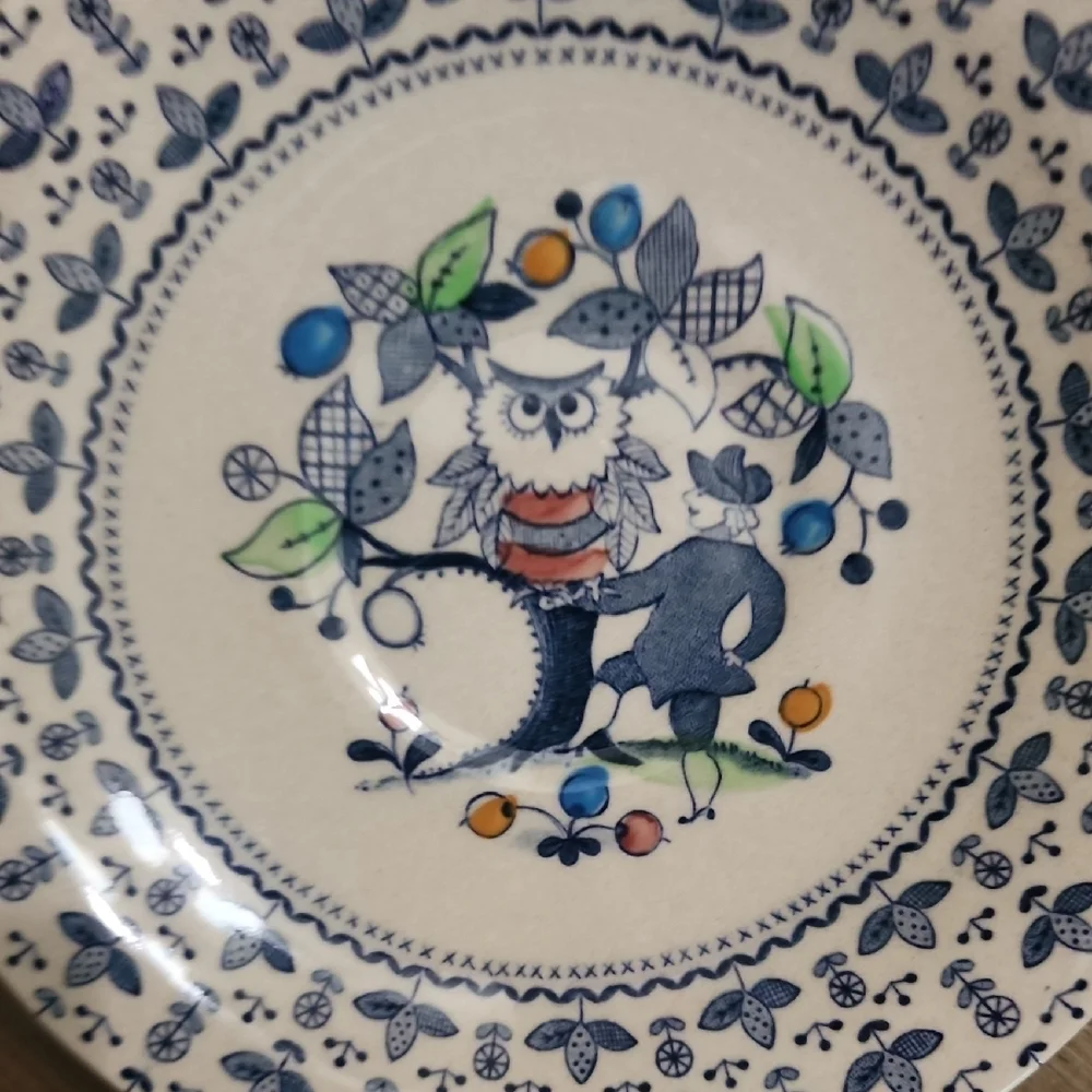 Sugar & Spice Owl Plates Set of 7 | 6” Vintage Folk Art Dessert Plates